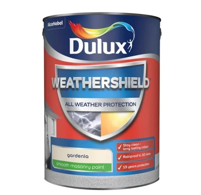 DULUX WEATHERSHIELD SMOOTH Masonry Paint Exterior 5 Litres Gardenia £