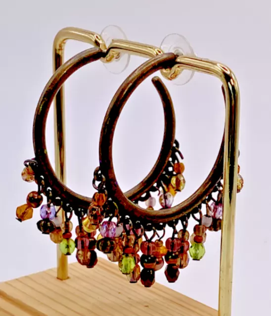 Ethnic Hoop Fringe Earrings Multicolored Beads