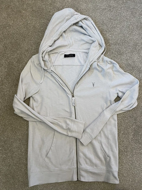 ALLSAINTS MENS CLASH Hoodie Grey Full Zip Grid Textured Knit Sweatshirt Small 34.99 PicClick UK