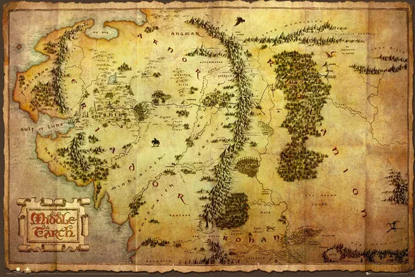 Poster The Hobbit Map Tolkien Lord of the Rings Books Literature