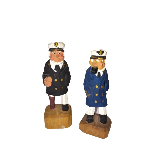 Wooden Sea Captain Sailor Nautical Figurines Hand Carved And Painted