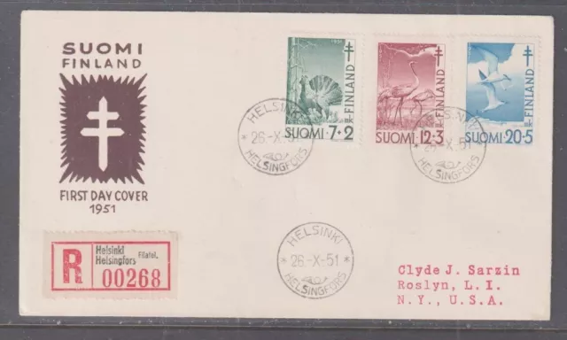 Finland 1951 Tuberculosis Fund R00268 First Day Cover  to New York USA