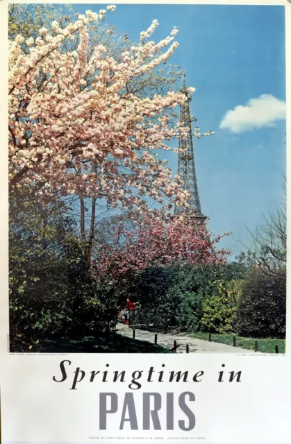 Affiche originale Spring time in Paris circa 1960 62x99 cm tirage héliogravure