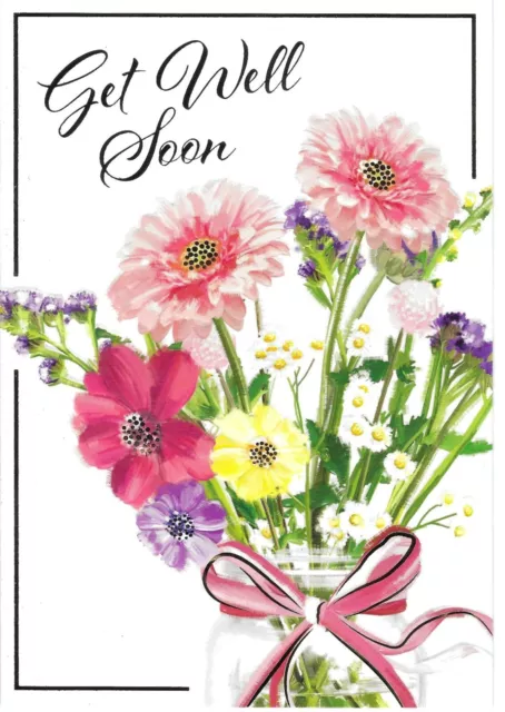 Get Well Soon Female Greeting Card 7"X5" Flowers In Vase