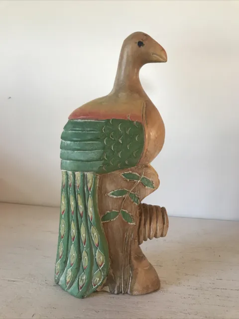 15” Tall Peacock Figurine That Looks Like A Carving - Includes Priority Shipping