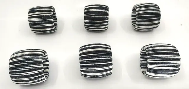 Zebra Napkin Rings Black White Lot Of 6 Vintage Striped Cord Fabric India Dining