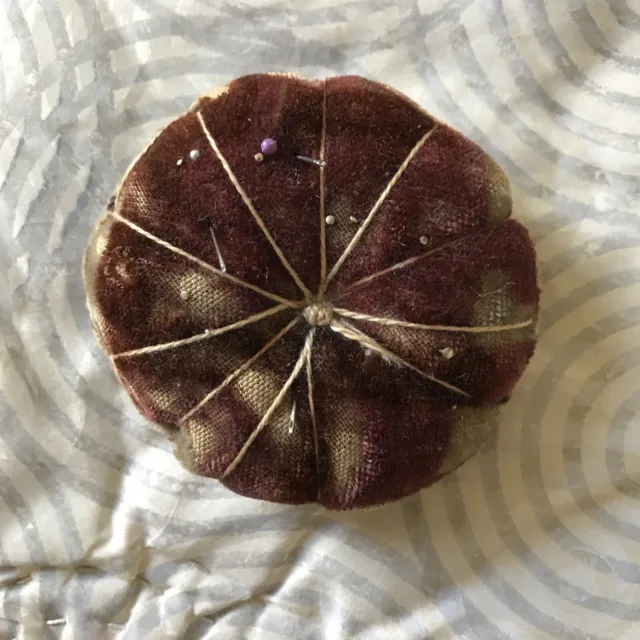 Antique Victorian Patterned Velvet Hand Sewn Pin Cushion