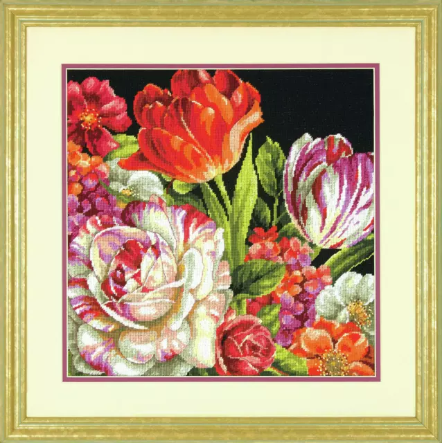 Dimensions Bouquet On Black Needlepoint Kit