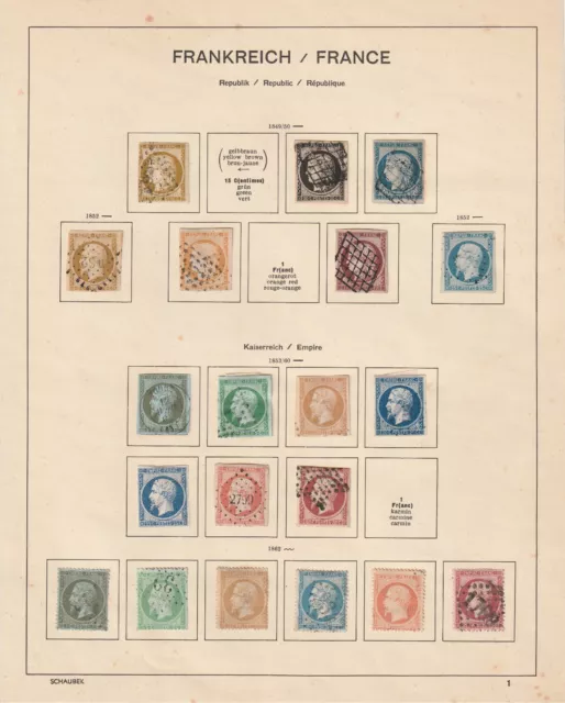 Lot de timbres très anciens de France sur 3 pages d'album.