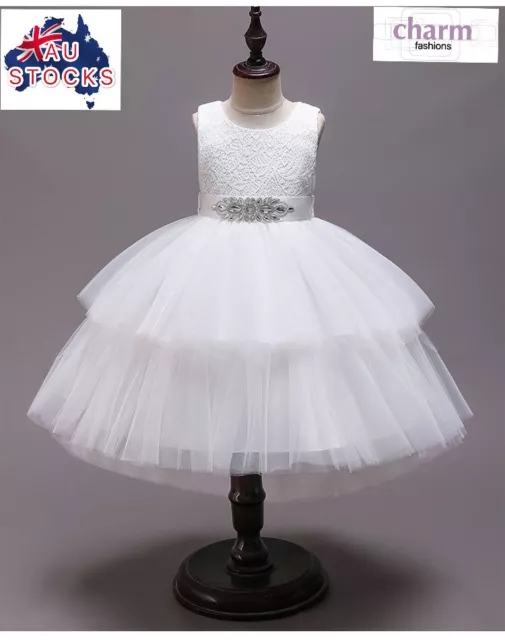 Flower Girl Communion Prom Princess Pageant Party Wedding white lace tutu dress