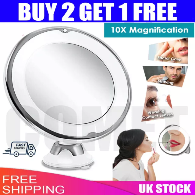 10X Magnifying Mirror With LED Lights Make Up Shaving Illuminated Cosmetic UK