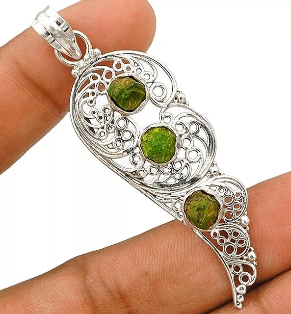 Natürlicher grober Peridot 925 massiv Sterlingsilber Anhänger Schmuck ED18-9