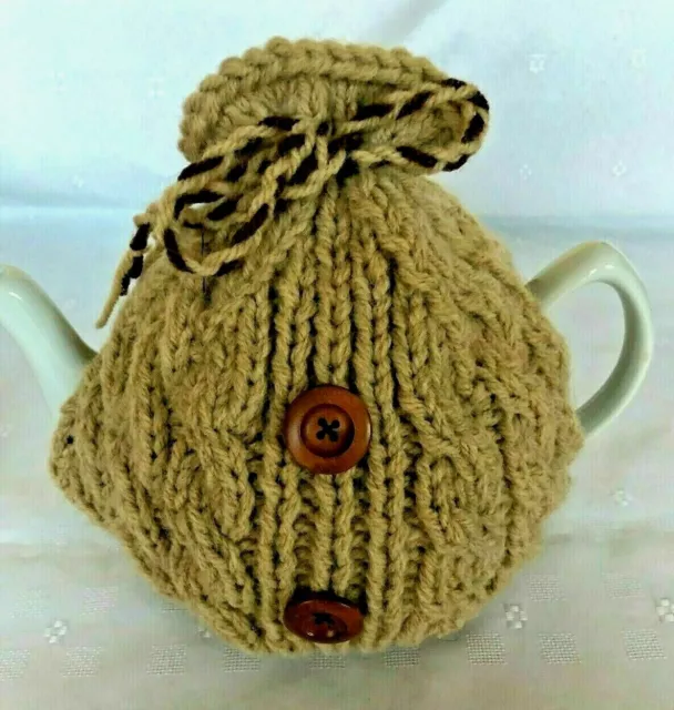 Hand Knitted Aran Tea Cosy For Large / Extra Pot (About 3 or 3.5 Pint)