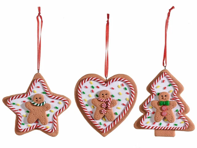 Decorazioni per Albero di Natale Omini Pan di Zenzero Set 9 Pezzi Altezza 9 Cm