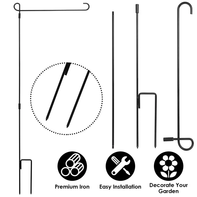 Garden Yard Flag Pole Holder Stand Metal Wrought Iron Stake For 12"x18" Flag
