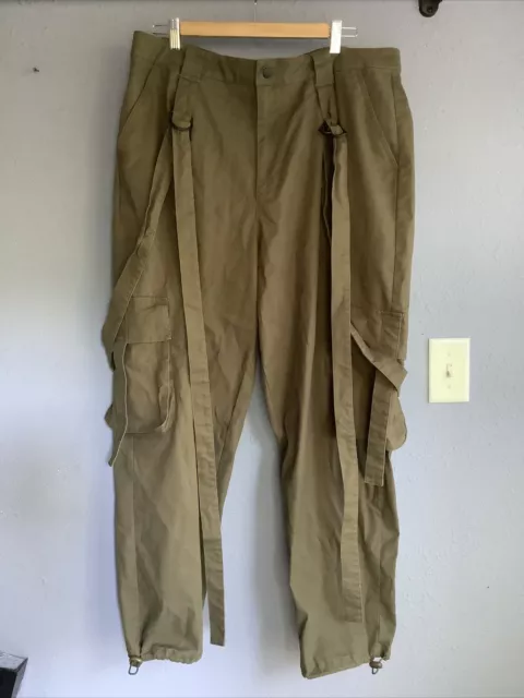 ASOS DESIGN cargo pants with strapping OLIVE GREEN Khaki Size 36" waist 32" inse