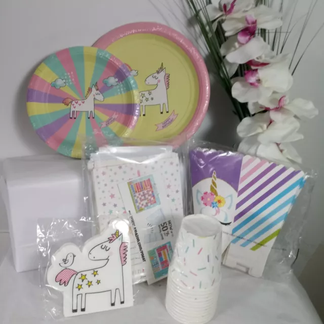 Paquete de suministros para fiesta de cumpleaños unicornio surtido suministros nuevo