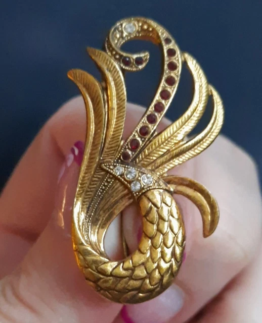 Superbe Broche Vintage Dorée, Strass Ruban Noué Avec Perle Imitation