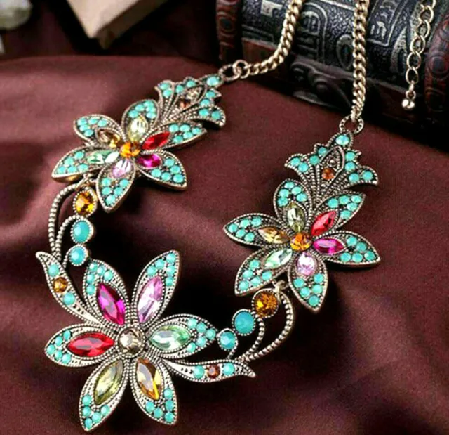 Stunning Multi Color FLORAL Statement FLOWER Betsey Johnson Linked Bib Necklace