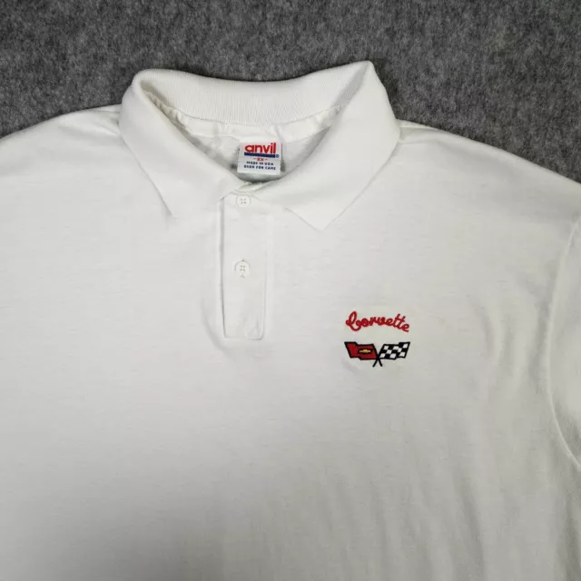 Vintage Corvette Polo Shirt Mens XXL White Chevrolet Crossed Flags Made In USA