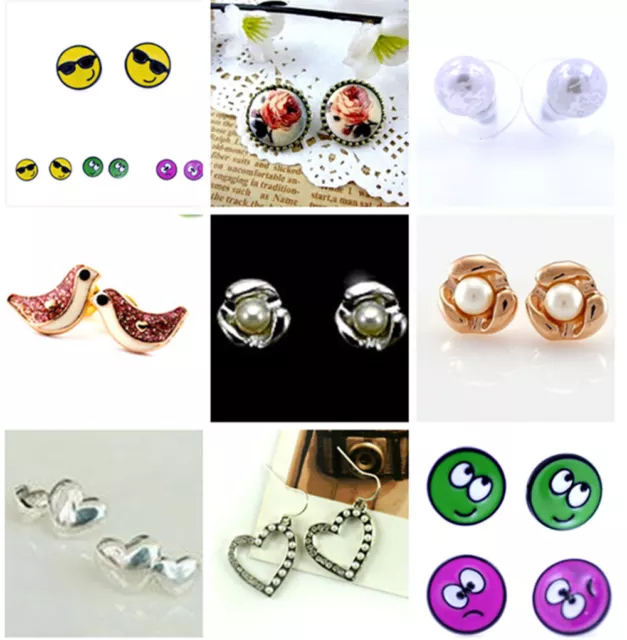 bird, emoji face, pearl, flower, heart, resin rose flower stud earrings, choices