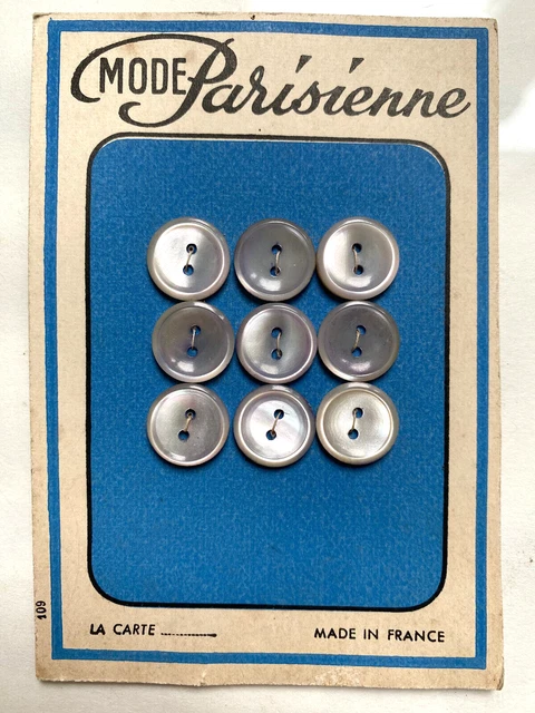 Lot De 14 Boutons Vintage Argentés - Acrylique Nacré - Pied 1,1 Cm - Idéal Couture
