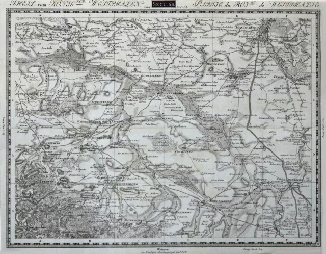 Harz Halberstadt Umgebung Original Kupferstich Landkarte Geo. Inst. 1807