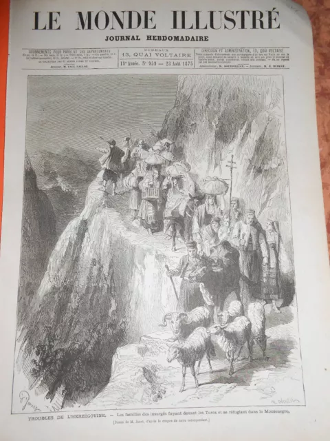 Gravure 1875 - Herzégovine Famille insurgé fuyant Turcs
