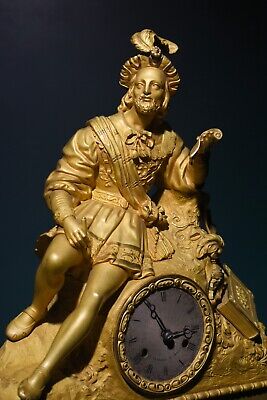 Antique Restoration Period 19th C. French Gilt Bronze Figural Mantle Clock