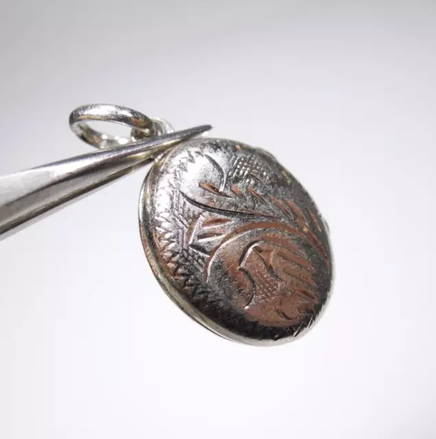 Vintage Engraved Oval Locket Sterling Silver 925 Charm Pendant