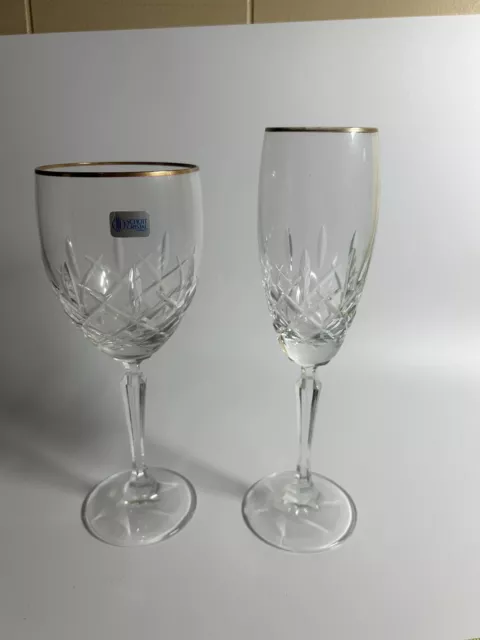 Vintage 2 Pieces Lot SCHOTT CRYSTAL Gold Rimmed  Champagne Flutes Wine Glasses