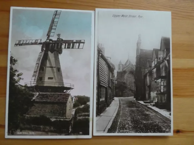 Lot of 2 Vintage Postcards; Rye, Upper West St & Old Windmill (773) Sussex