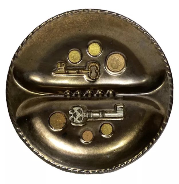 VTG MCM Hayden Lewis Pottery Ashtray 10.5” Mexican Coins Skeleton Keys #34 USA