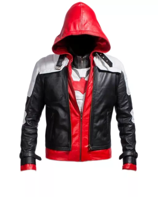 Rouge Capuche Batman Arkham Chevalier 100% Véritable Cuir Veste (Veste Pas