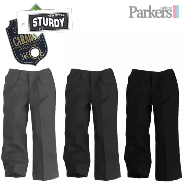 New Boys Generous Sturdy Fit School Trousers Teflon Coated Grey Black 8-14 Years