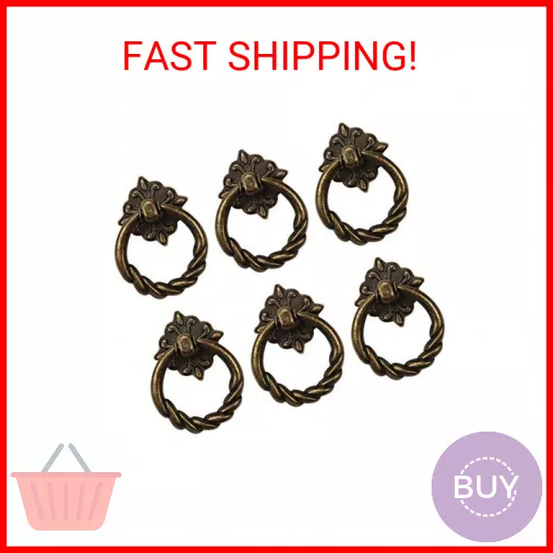 6pcs Vintage Bronze Drop Ring Knobs Pulls Handles for Dresser Drawer Antique Dra