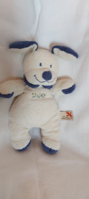 Doudou Peluche The Baby Collection Nicotoy Chien Bleu Blanc Gris Col
