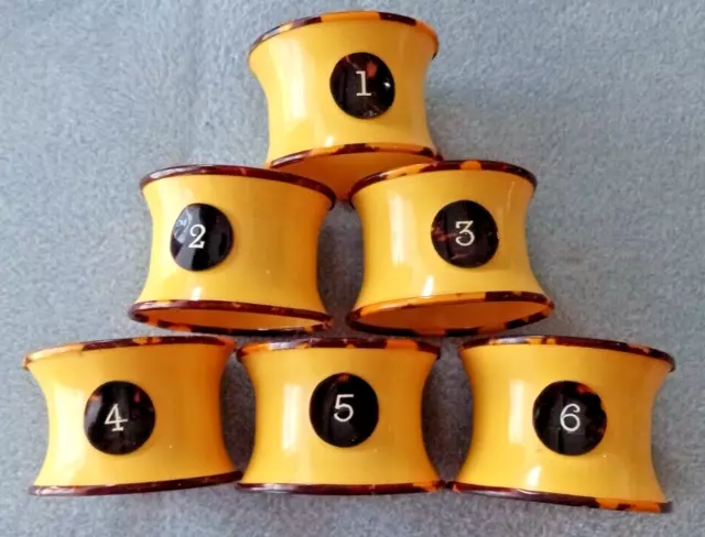 Rare Set Of 6 English Celluloid/Faux Tortoiseshell Serviette Napkin Rings # 1-6