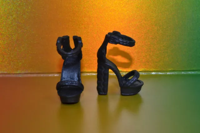 Genuine Mattel Barbie Doll Shoes #15 Black Studded Heel Open Toe