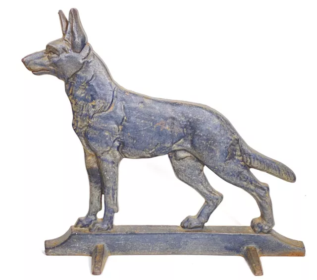 Antique GERMAN SHEPHERD Cast Iron Door Stop Iron Art Large 12” detailed Vintage