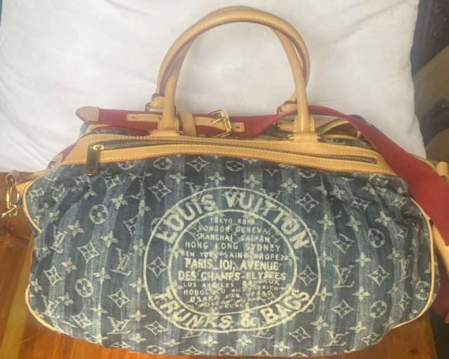 Louis Vuitton, Bags, Authentic Louis Vuitton Monogram Denim Cabas Raye Gm  Travel Bag 2 Way M95336
