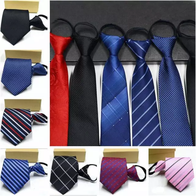 145cm Lazy Men's Zipper Necktie Striped Casual Business Wedding Zip Up Neck Ties