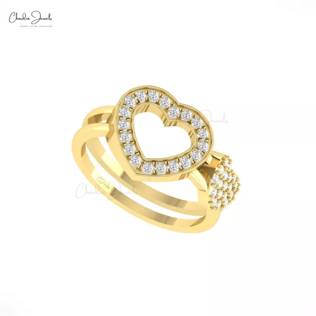 0.43 Ctw Genuine GH Diamond Double Heart Ring Band in 14K Gold Gift for Love