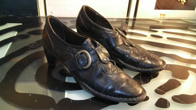 Joseph Siebel Womens Black Leather Shoes Buckle Good Condition Size 38 Low Heel