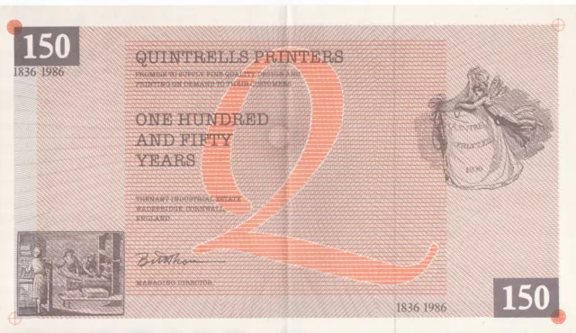 Quintrell Printers Wadebridge celebratory document in form of banknotee