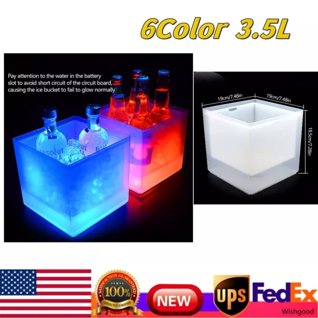 6Color LED Light Ice Bucket Champagne Wine Drink Beer Ice Cooler Bar Party 3.5L