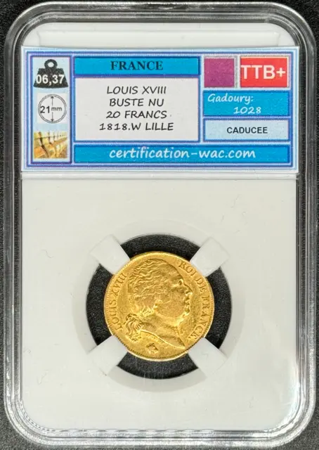 Louis Xviii Buste Nu 20 Francs 1818.W Lille