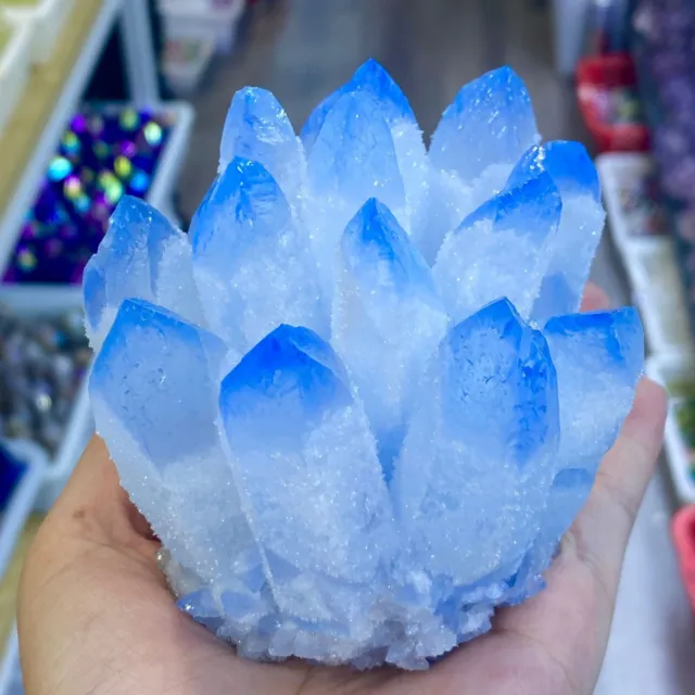 580g New Find sky blue Phantom Quartz Crystal Cluster Mineral Specimen Healing