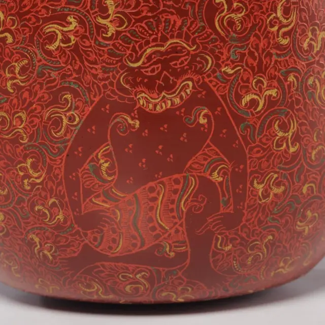 Burmese Lacquerware Hand Carved Painted Bamboo Horsehair Bowl Myanmar 4" dia 2