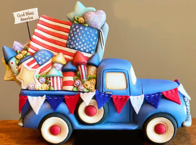 Ceramic Bisque~Ready to Paint~ 4th of July Pick up Truck with Flag Banner